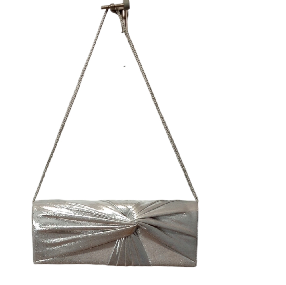 Gorgeous Satin Tuxedo Flap Evening Clutch/Shoulder Purse, Silver